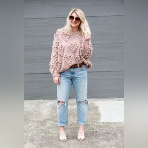 Handmade Pink Heart Knit Sweater | Oversized Size M/L | Wishlist